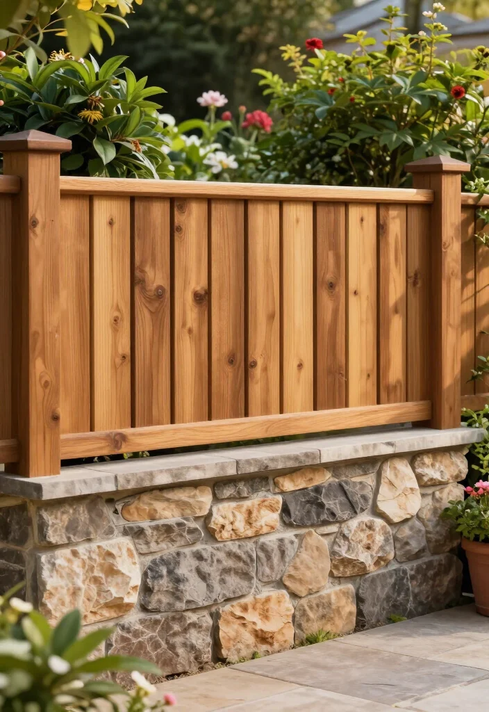 17 Best Stone Fence Ideas That Will Transform Your Garden into a Stunning Oasis! 30 17 Best Stone Fence Ideas That Will Transform Your Garden into a Stunning Oasis! - 8. Stone and Wood Combination Fence 1