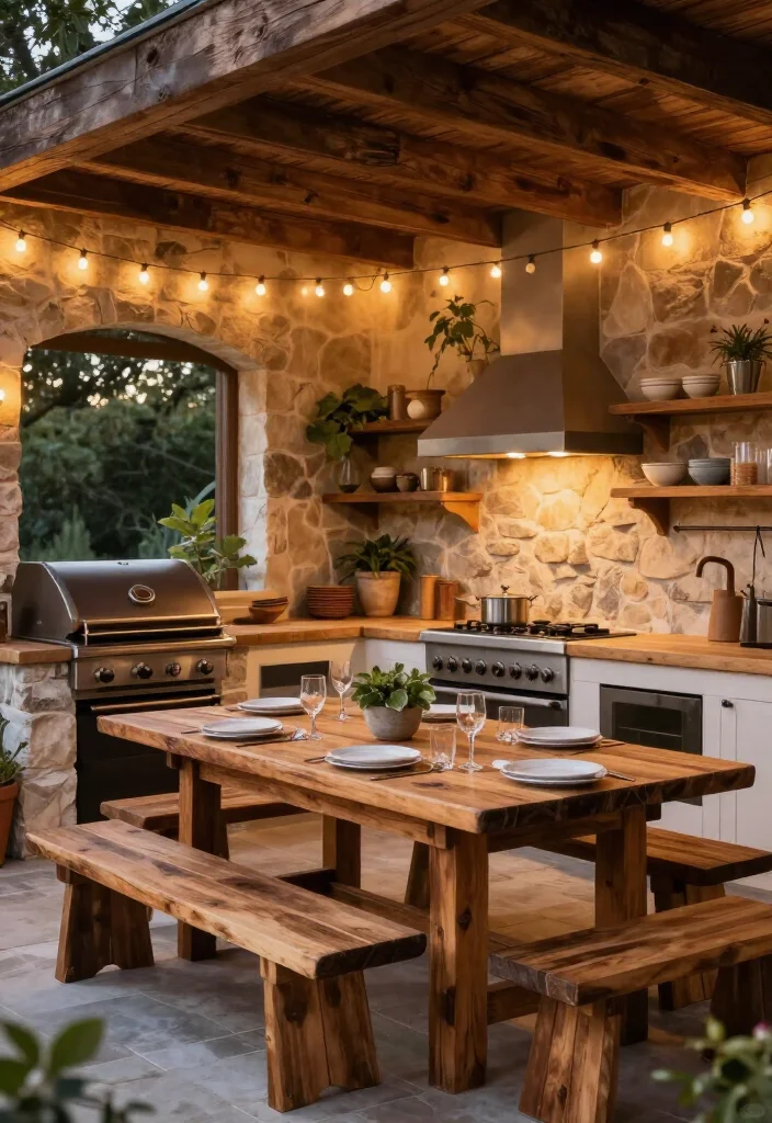 17 Rustic Backyard Ideas That'll Transform Your Outdoor Living Space (You Won't Believe #5!) - 12. Outdoor Kitchen and Dining Area 1