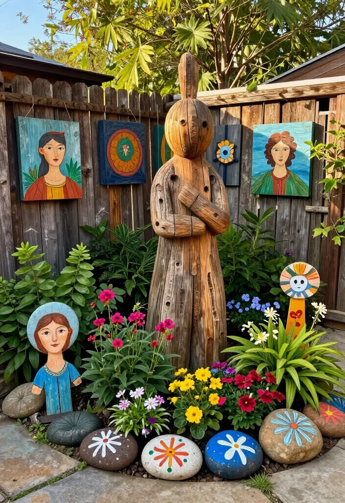17 Rustic Backyard Ideas That'll Transform Your Outdoor Living Space (You Won't Believe #5!) - 15. Rustic Outdoor Art 1