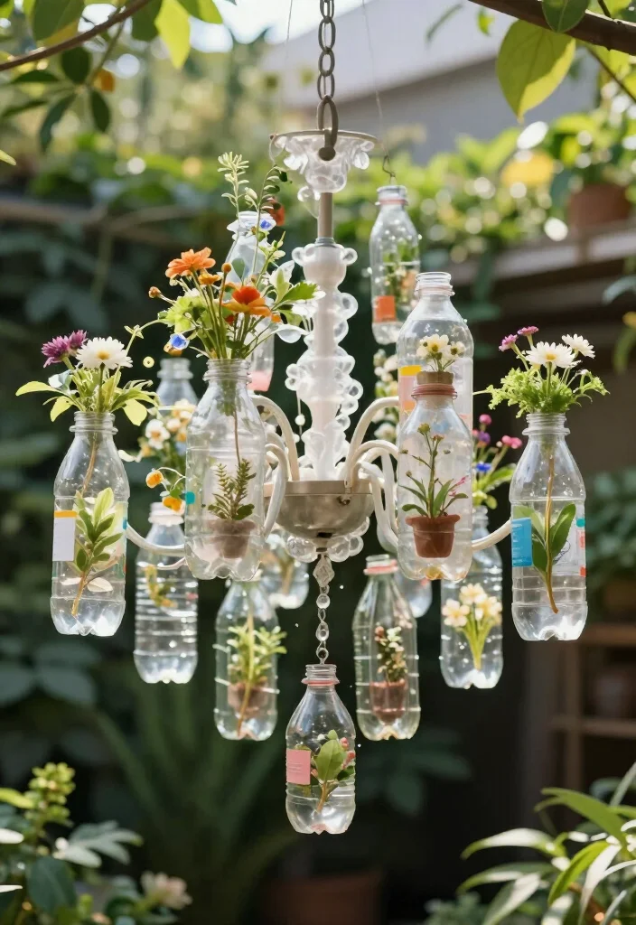 21 Plastic Bottle Vertical Garden Ideas You Can Start Today (You'll Be Amazed by #5!) - 11. Hanging Bottle Garden Chandelier 1