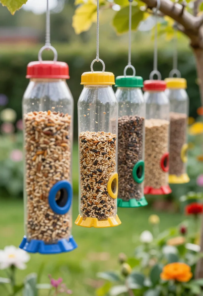 21 Plastic Bottle Vertical Garden Ideas You Can Start Today (You'll Be Amazed by #5!) - 16. Recycled Bottle Bird Feeders 1
