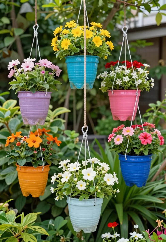 21 Plastic Bottle Vertical Garden Ideas You Can Start Today (You'll Be Amazed by #5!) - 18. Colorful Plastic Bottle Baskets 1