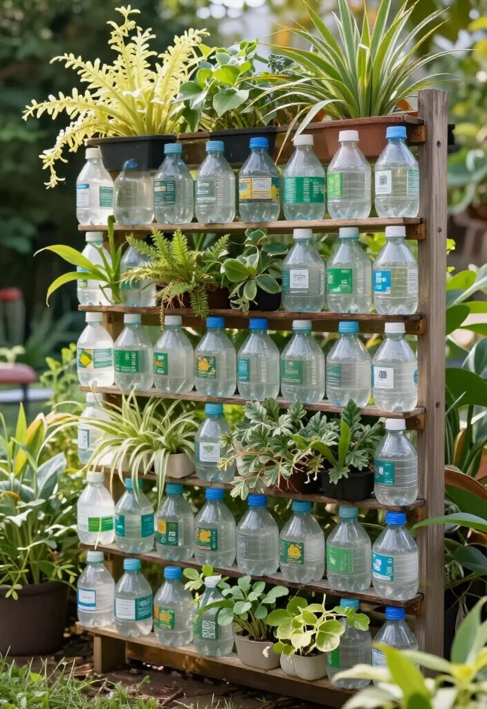 21 Plastic Bottle Vertical Garden Ideas You Can Start Today (You'll Be Amazed by #5!) - 21. Upcycled Vertical Garden Wall with Shelving 1