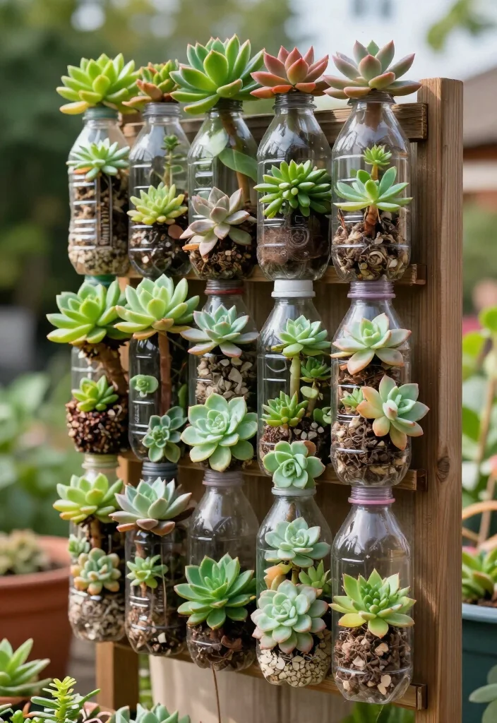 21 Plastic Bottle Vertical Garden Ideas You Can Start Today (You'll Be Amazed by #5!) - 3. Vertical Succulent Garden 1