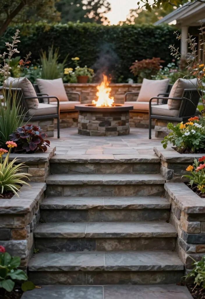 Elevate Your Landscape: 19 Creative Garden Stairs Ideas You Must See! - 11. Fire Pit Steps 1