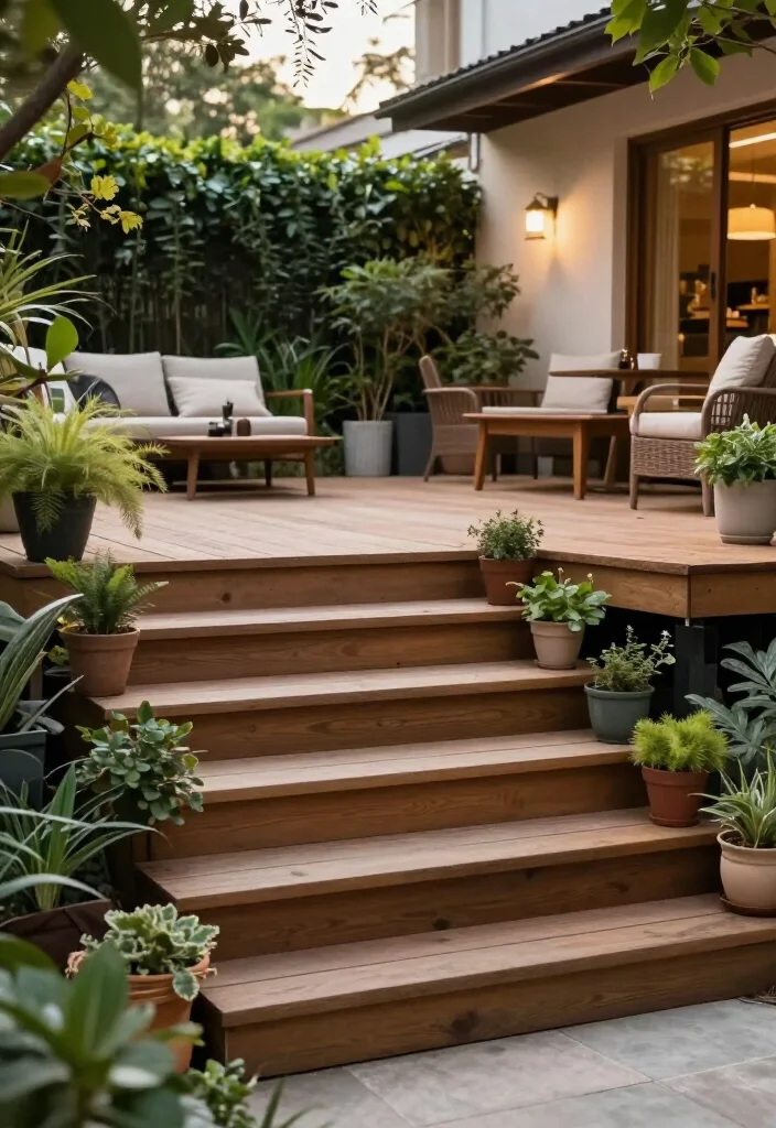 Elevate Your Landscape: 19 Creative Garden Stairs Ideas You Must See! - 12. Elevated Deck Steps 1