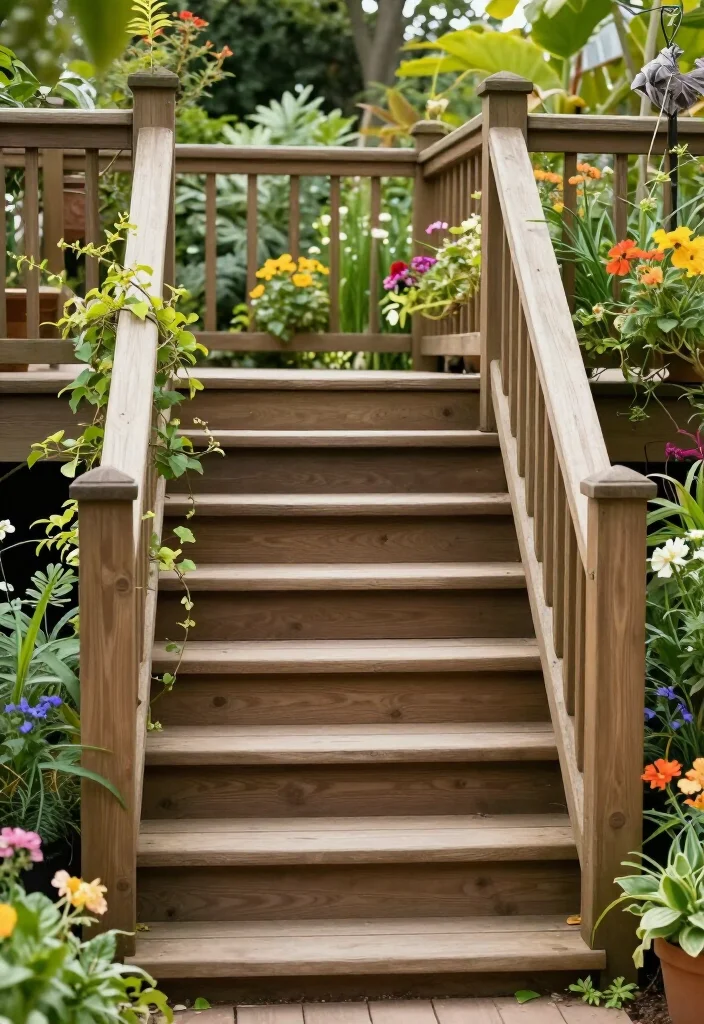 Elevate Your Landscape: 19 Creative Garden Stairs Ideas You Must See! - 17. Garden Steps with Railing 1