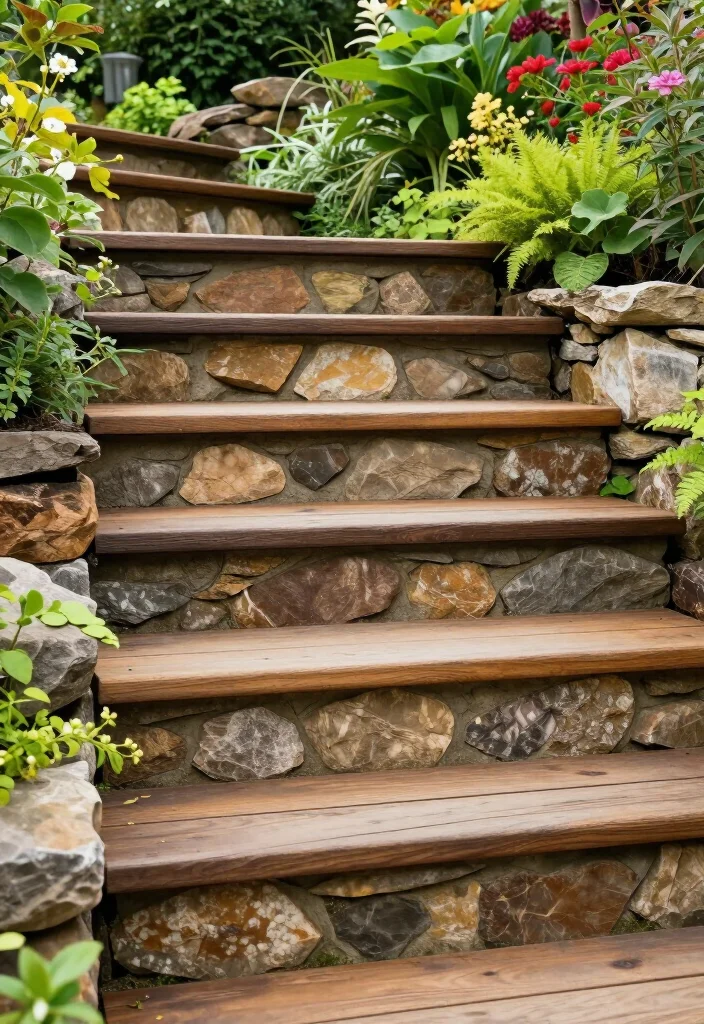 Elevate Your Landscape: 19 Creative Garden Stairs Ideas You Must See! - 18. Stone and Wood Combination Steps 1
