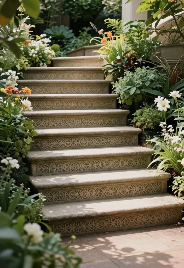 Elevate Your Landscape: 19 Creative Garden Stairs Ideas You Must See! - 19. Vintage Carved Steps 1