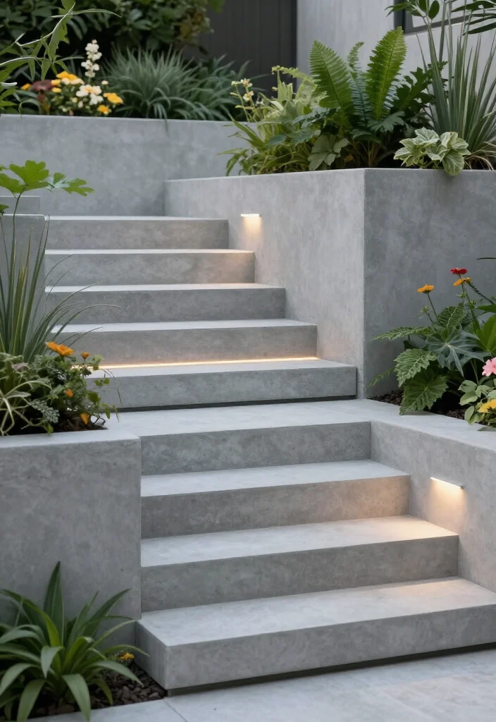 Elevate Your Landscape: 19 Creative Garden Stairs Ideas You Must See! - 2. Modern Concrete Stairs 1
