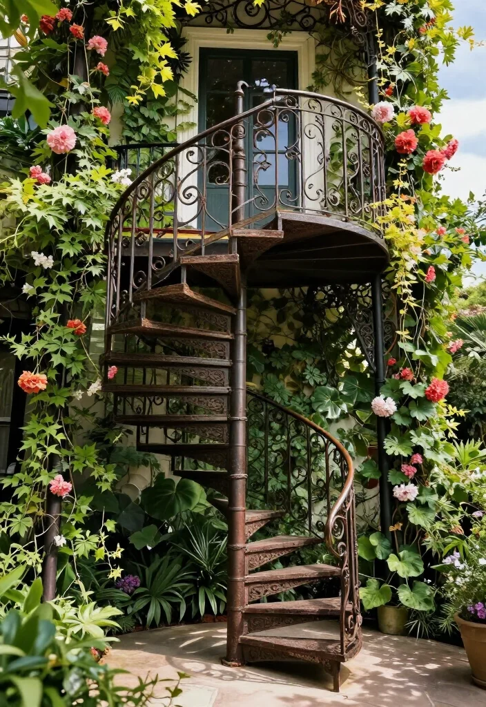 Elevate Your Landscape: 19 Creative Garden Stairs Ideas You Must See! - 4. Spiral Stairs for Dramatic Flair 1