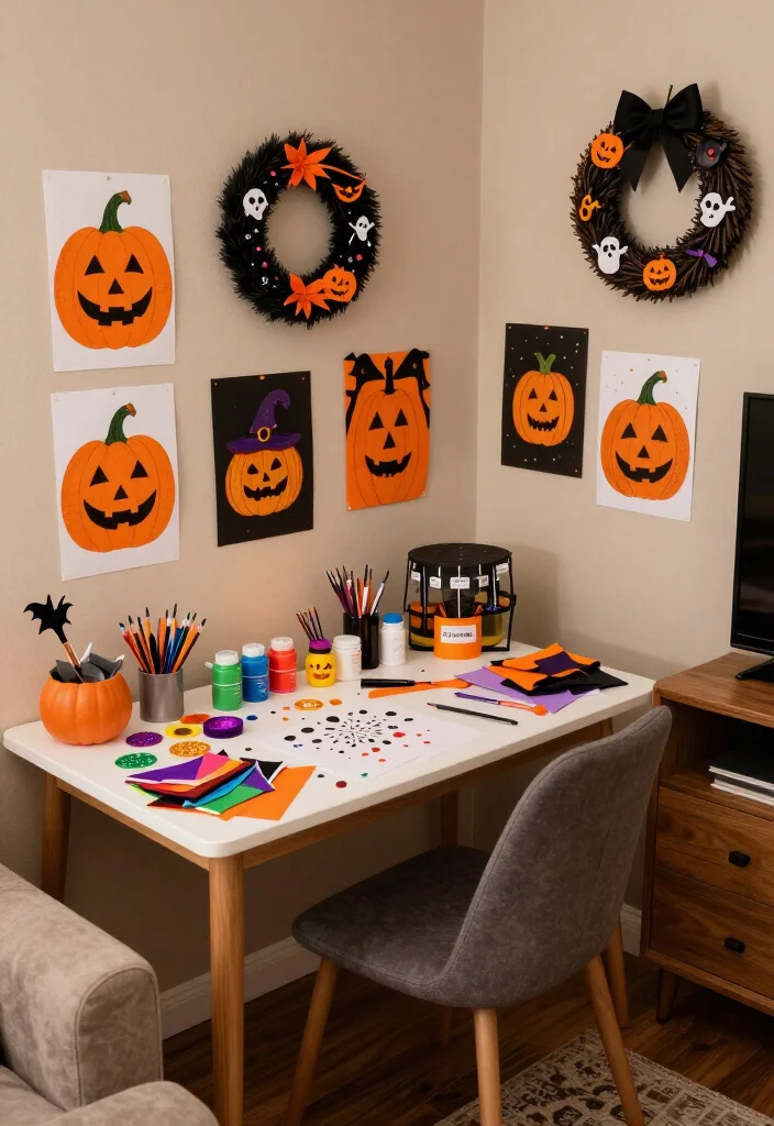 Get Ready for Spooks: 17 Halloween Living Room Ideas You’ll Wish You Knew Sooner! - 15. Halloween Craft Corner 1