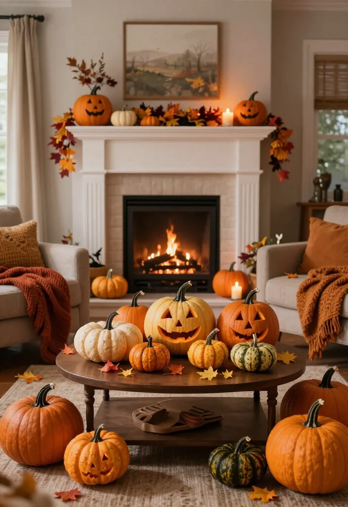 Get Ready for Spooks: 17 Halloween Living Room Ideas You’ll Wish You Knew Sooner! - 2. Pumpkins Galore: A Classic Touch 1