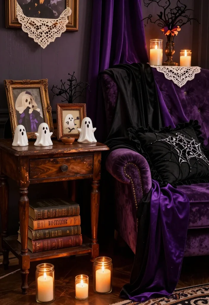 Get Ready for Spooks: 17 Halloween Living Room Ideas You’ll Wish You Knew Sooner! - 3. Spooky Chic with Vintage Finds 1
