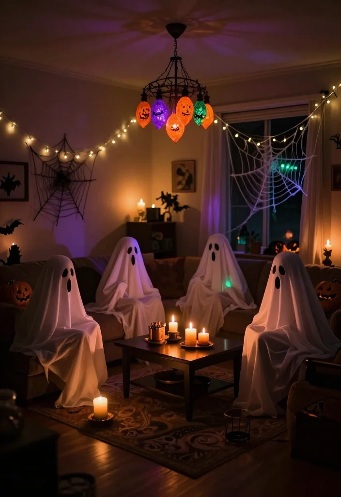 Get Ready for Spooks: 17 Halloween Living Room Ideas You’ll Wish You Knew Sooner! - 5. Eerie Glow: Ghostly Lighting 1