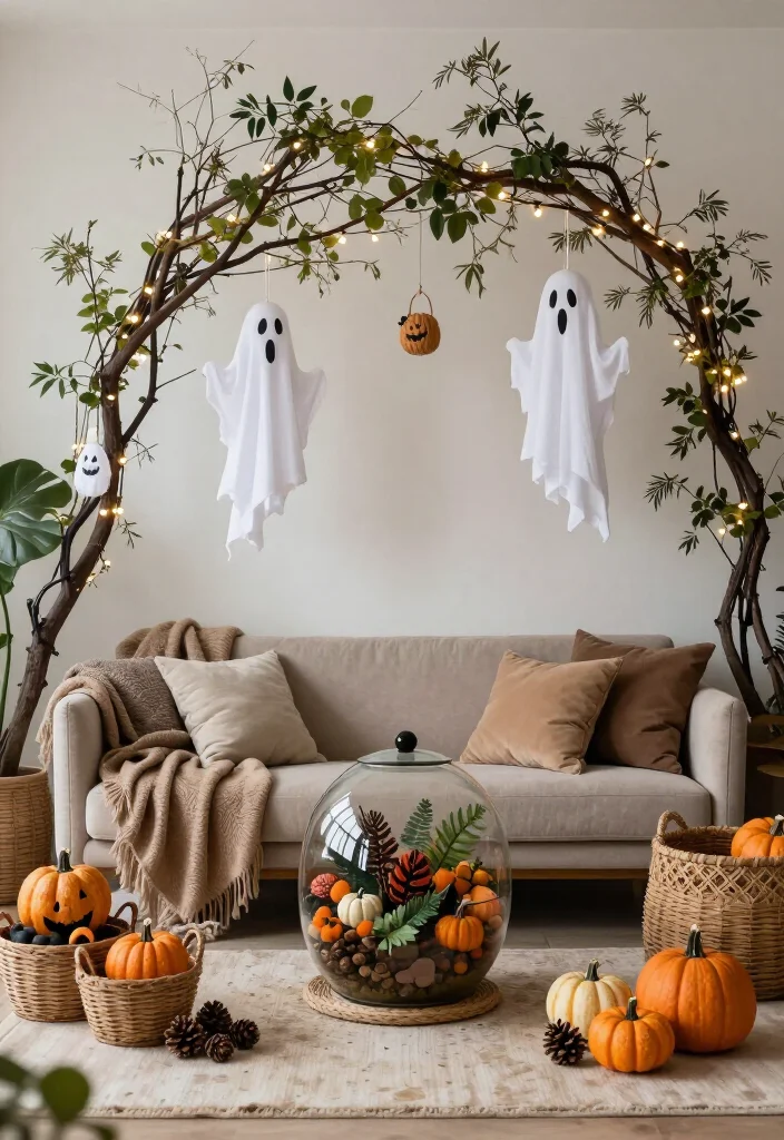Get Ready for Spooks: 17 Halloween Living Room Ideas You’ll Wish You Knew Sooner! - 8. Outdoor-Inspired Halloween Decor 1
