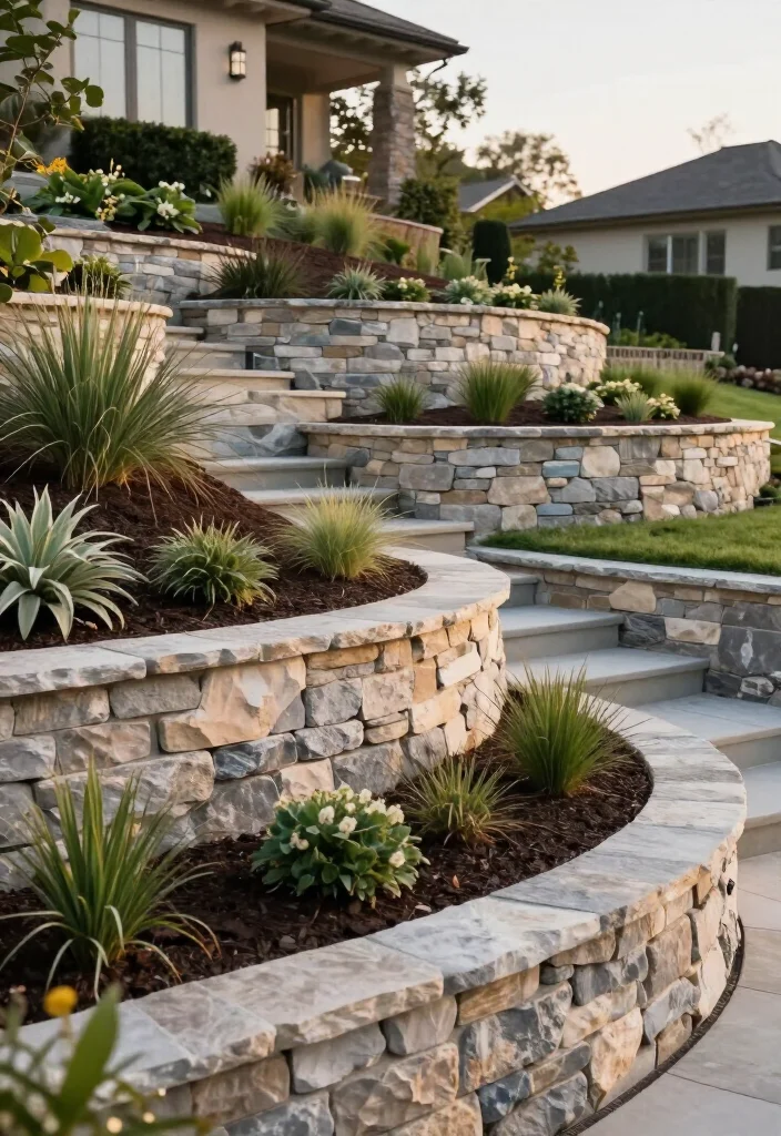 10 Beautiful, Stable Sloped Hillside Landscaping Ideas for a Safer Yard - 3. Build Retaining Walls That Look Like Part of the Yard 1