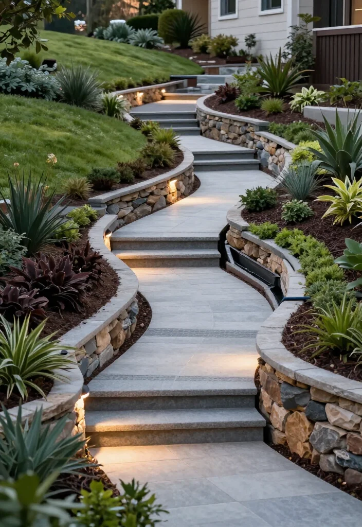 10 Beautiful, Stable Sloped Hillside Landscaping Ideas for a Safer Yard - 6. Add Steps and Paths That Feel Safe in Every Season 1