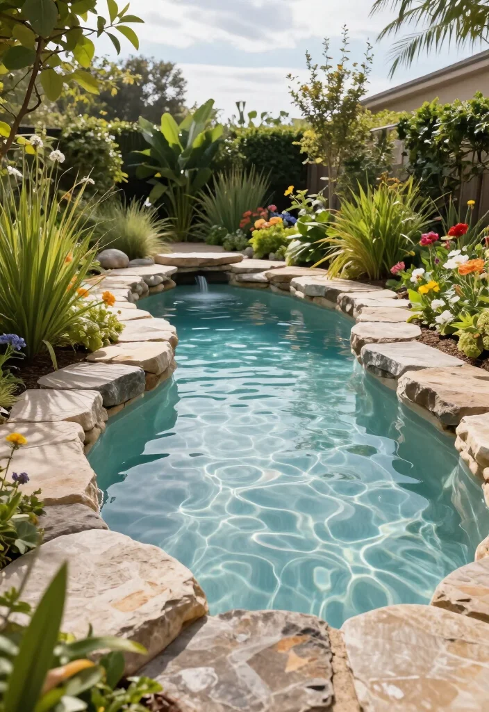 11 Affordable Backyard Lazy River Pool Ideas That'll Make You Want to Dive Right In! 24 11 Affordable Backyard Lazy River Pool Ideas That'll Make You Want to Dive Right In! - 3. Natural Stone Edges 1