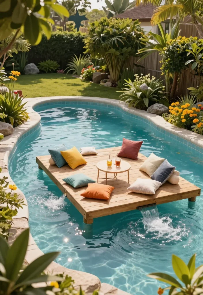 11 Affordable Backyard Lazy River Pool Ideas That'll Make You Want to Dive Right In! 50 11 Affordable Backyard Lazy River Pool Ideas That'll Make You Want to Dive Right In! - 7. Lazy River with Floating Deck 1