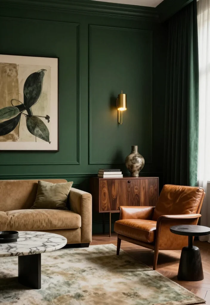 11 Dramatic Moody Green Living Room Ideas That Look Straight Out of a Luxury Hotel 3 11 Dramatic Moody Green Living Room Ideas That Look Straight Out of a Luxury Hotel - 2. Add Forest Green Wall Paneling 1