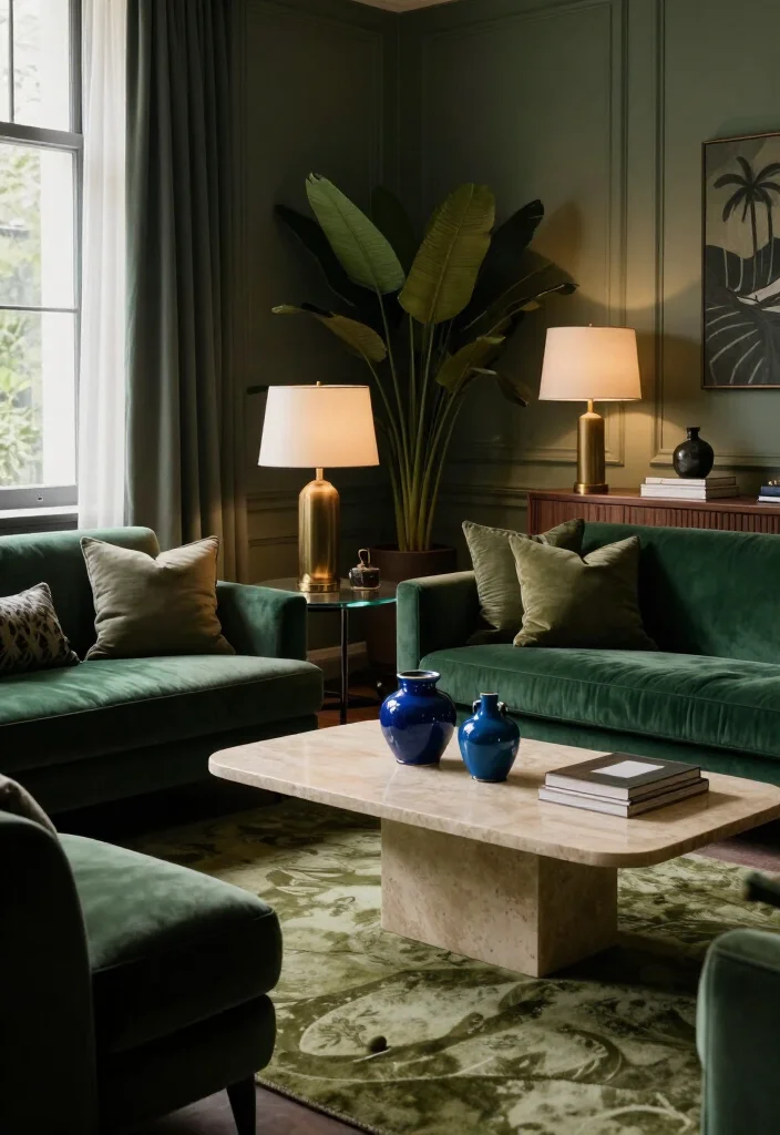 11 Dramatic Moody Green Living Room Ideas That Look Straight Out of a Luxury Hotel 39 11 Dramatic Moody Green Living Room Ideas That Look Straight Out of a Luxury Hotel - 6. Build a Tonal Room With Several Shades of Green 1