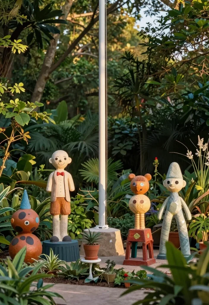 11 Jaw-Dropping Flagpole Gardening Ideas You Need to See Now! - 11. Artistic Sculptures and Flagpole Combination 1