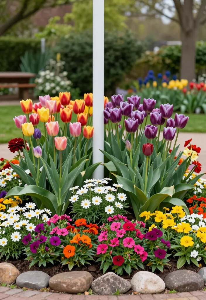 11 Jaw-Dropping Flagpole Gardening Ideas You Need to See Now! - 3. Elegant Floral Borders 1