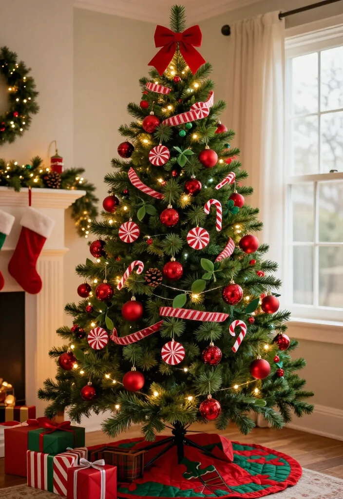 11 Red and Green Christmas Tree Ideas That’ll Make Your Home Feel Like a Holiday Movie (You’ll Want to Copy #7!) 14 11 Red and Green Christmas Tree Ideas That’ll Make Your Home Feel Like a Holiday Movie (You’ll Want to Copy #7!) - 3. A Sweet Candy Cane Christmas Tree 1