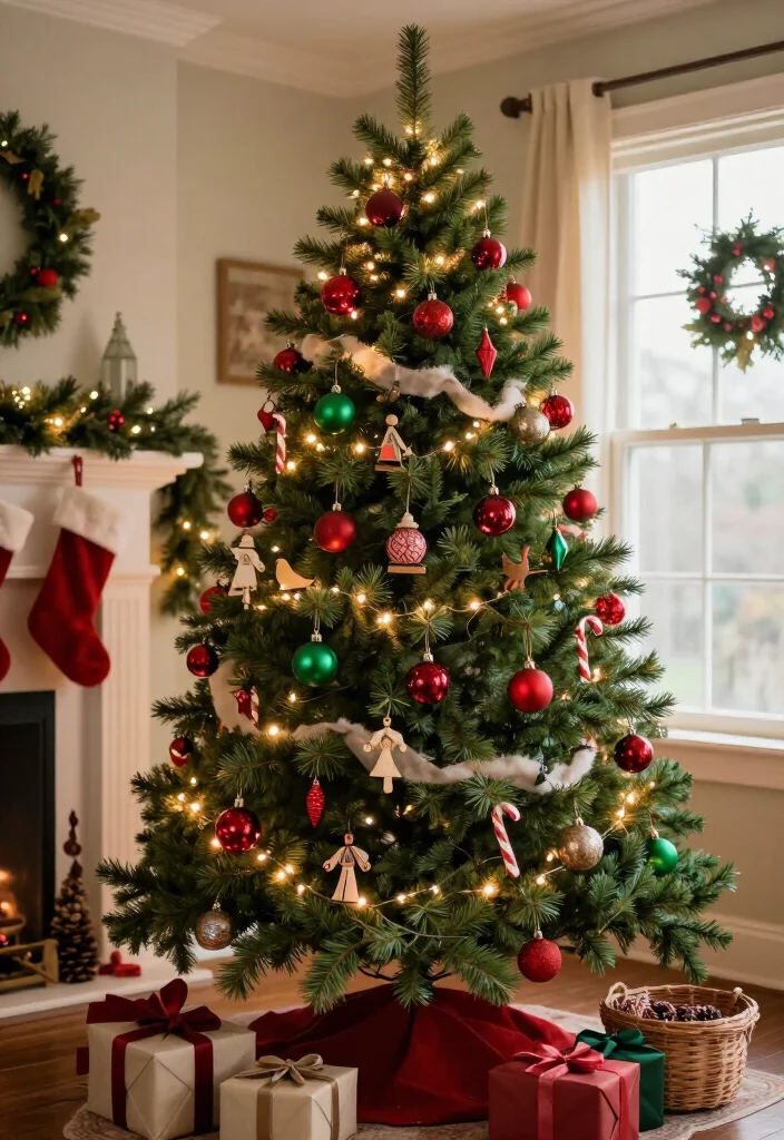 11 Red and Green Christmas Tree Ideas That’ll Make Your Home Feel Like a Holiday Movie (You’ll Want to Copy #7!) 15 11 Red and Green Christmas Tree Ideas That’ll Make Your Home Feel Like a Holiday Movie (You’ll Want to Copy #7!) - 4. Vintage Heirlooms With Old-Fashioned Red and Green Ornaments 1