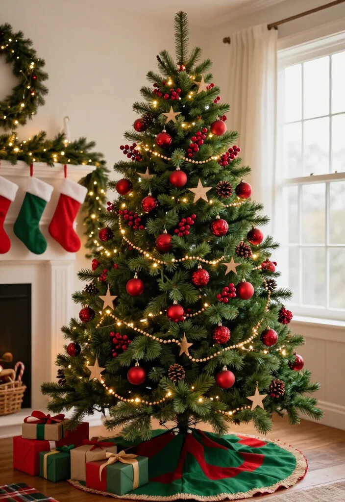 11 Red and Green Christmas Tree Ideas That’ll Make Your Home Feel Like a Holiday Movie (You’ll Want to Copy #7!) 16 11 Red and Green Christmas Tree Ideas That’ll Make Your Home Feel Like a Holiday Movie (You’ll Want to Copy #7!) - 5. Woodland Red Berries, Pinecones, and Deep Green Branches 1