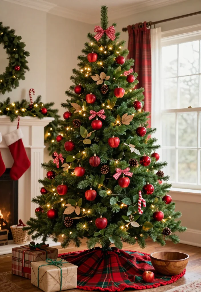11 Red and Green Christmas Tree Ideas That’ll Make Your Home Feel Like a Holiday Movie (You’ll Want to Copy #7!) 22 11 Red and Green Christmas Tree Ideas That’ll Make Your Home Feel Like a Holiday Movie (You’ll Want to Copy #7!) - 9. Red Apples, Green Garlands, and a Country Christmas Feel 1