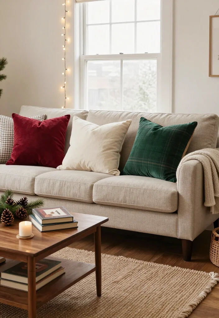 11 Small Christmas Decor Changes That Make Your Home Feel Instantly Festive (Without Spending a Fortune!) - 2. Swap in Holiday Pillow Covers and One Cozy Throw 1