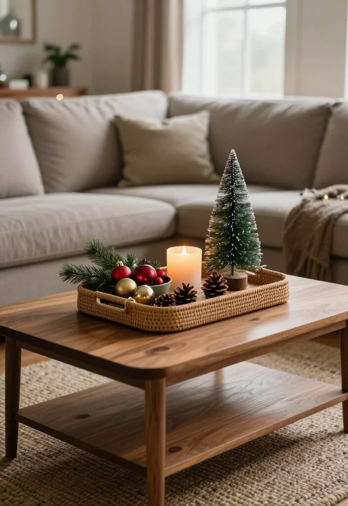 11 Small Christmas Decor Changes That Make Your Home Feel Instantly Festive (Without Spending a Fortune!) - 5. Make a Tiny Holiday Tray for the Coffee Table 1
