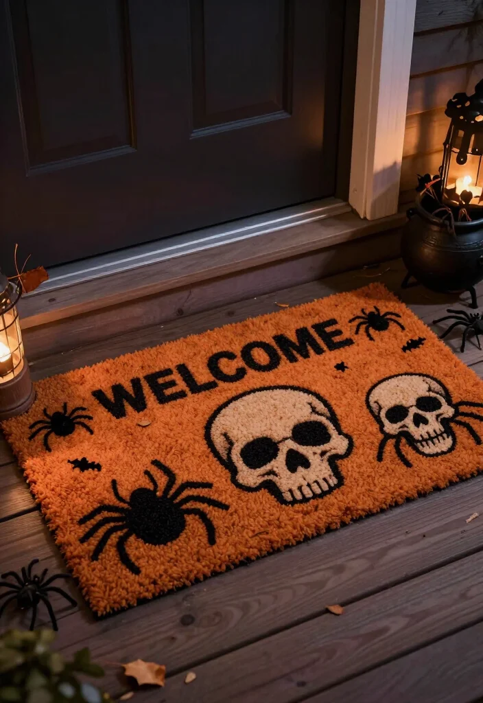 11 Spooktacular Halloween Entryway Decor Ideas That Will Thrill Your Guests! - 2. Creepy Crawlies Welcome Mat 1