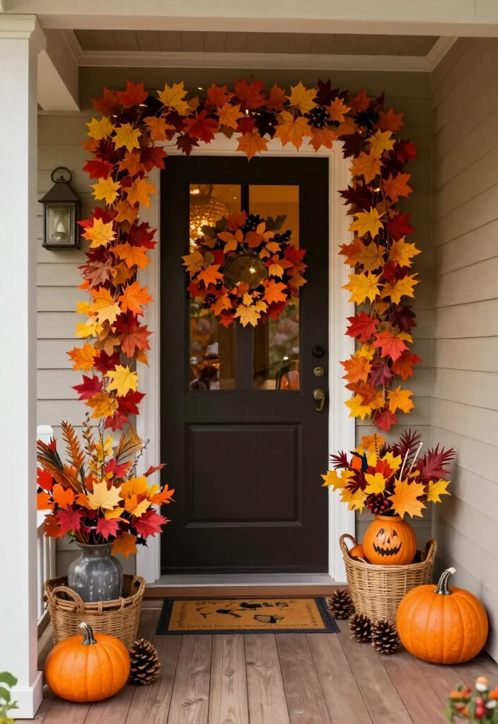 11 Spooktacular Halloween Entryway Decor Ideas That Will Thrill Your Guests! - 9. Festive Fall Foliage 1