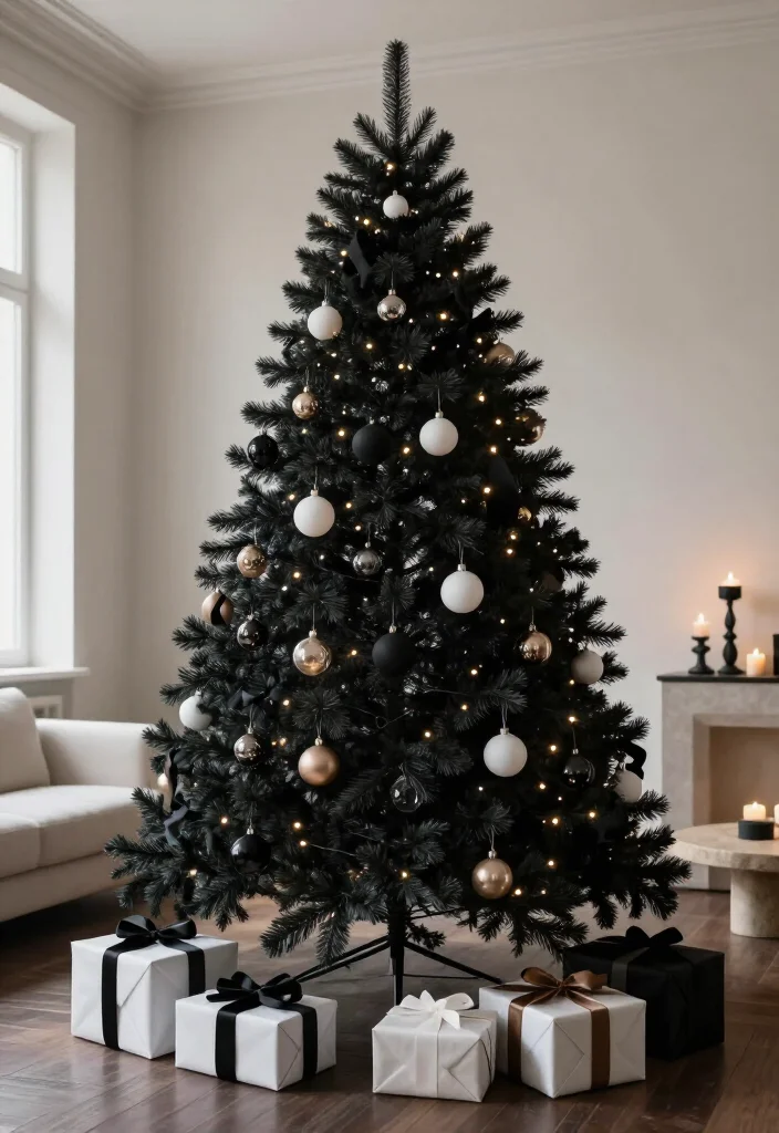 13 Elegant Black Christmas Tree Ideas That'll Make Your Holiday Decor Look Instantly Luxurious - 13. Oversized Ornaments for a Minimalist Designer Tree 1