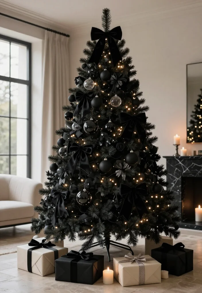 13 Elegant Black Christmas Tree Ideas That'll Make Your Holiday Decor Look Instantly Luxurious - 2. Black-on-Black Velvet for a Moody, Luxe Look 1