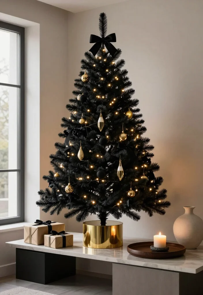 13 Elegant Black Christmas Tree Ideas That'll Make Your Holiday Decor Look Instantly Luxurious - 9. A Small Tabletop Black Tree for a Chic Nook 1