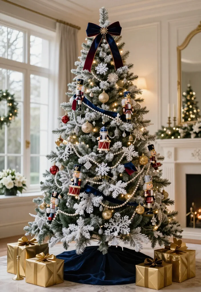 13 Flocked Christmas Tree Decorating Ideas That Look Straight Out of a Holiday Movie (Wait Until You See #7!) - 11. The Elegant Nutcracker-Inspired Tree 1