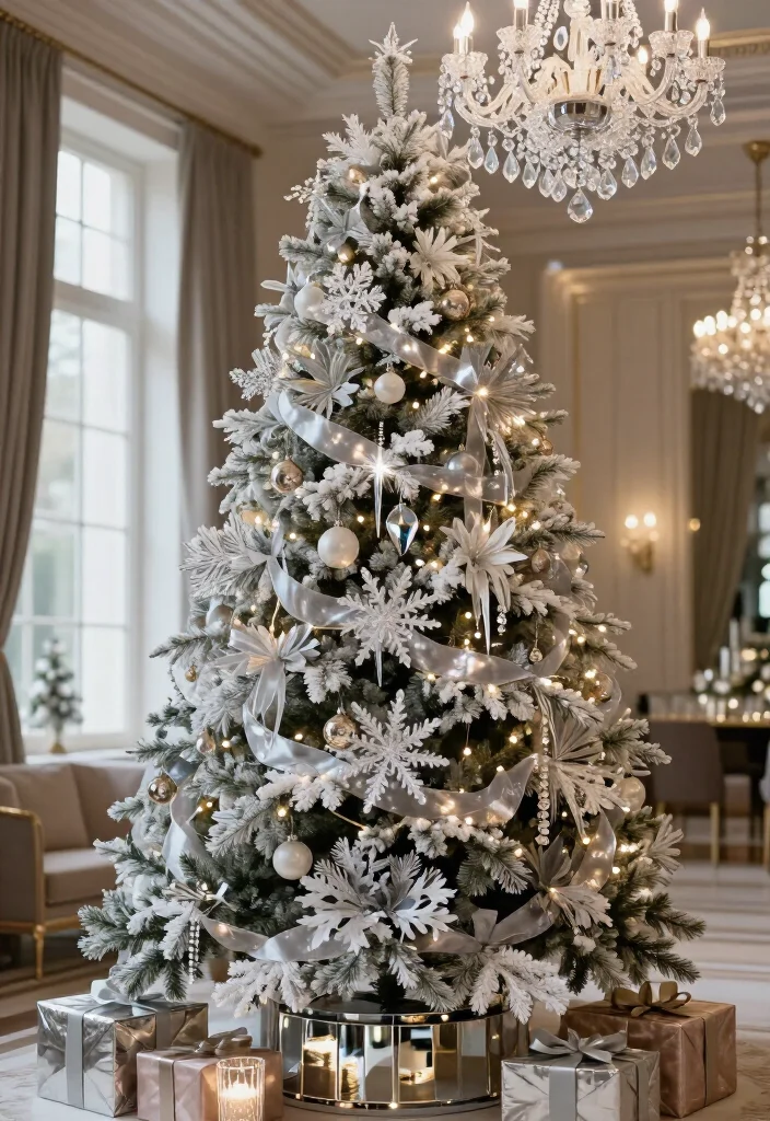 13 Flocked Christmas Tree Decorating Ideas That Look Straight Out of a Holiday Movie (Wait Until You See #7!) - 7. The Grand Crystal Chandelier Tree 1