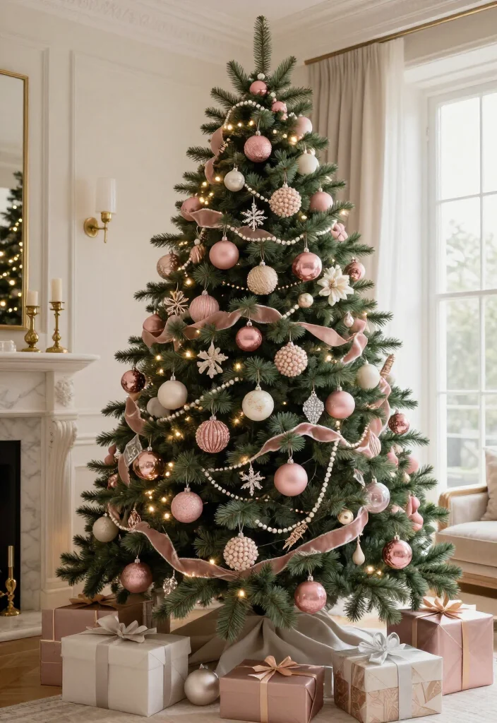 13 Glamorous Christmas Tree Decorating Ideas That Look Straight Out of a Luxury Magazine (#7 Is Pure Holiday Magic!) 53 13 Glamorous Christmas Tree Decorating Ideas That Look Straight Out of a Luxury Magazine (#7 Is Pure Holiday Magic!) - 10. Blush Pink, Rose Gold, and Soft Champagne 1