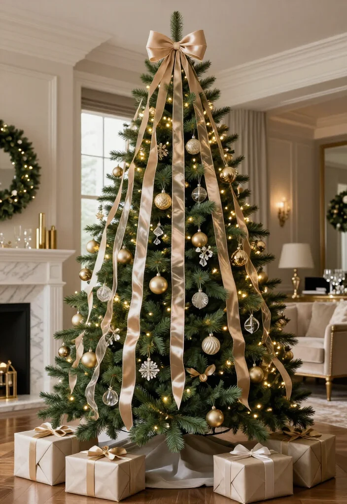 13 Glamorous Christmas Tree Decorating Ideas That Look Straight Out of a Luxury Magazine (#7 Is Pure Holiday Magic!) 26 13 Glamorous Christmas Tree Decorating Ideas That Look Straight Out of a Luxury Magazine (#7 Is Pure Holiday Magic!) - 5. A Cascading Ribbon Tree with Designer-Level Layers 1