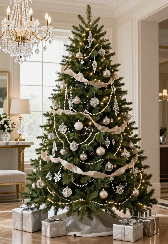 13 Glamorous Christmas Tree Decorating Ideas That Look Straight Out of a Luxury Magazine (#7 Is Pure Holiday Magic!) 27 13 Glamorous Christmas Tree Decorating Ideas That Look Straight Out of a Luxury Magazine (#7 Is Pure Holiday Magic!) - 6. Crystal and Pearl Details for a Chandelier Effect 1