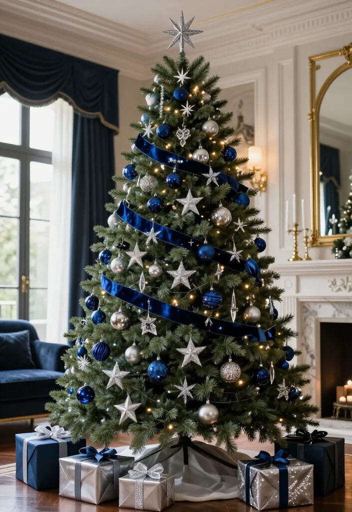 13 Glamorous Christmas Tree Decorating Ideas That Look Straight Out of a Luxury Magazine (#7 Is Pure Holiday Magic!) 40 13 Glamorous Christmas Tree Decorating Ideas That Look Straight Out of a Luxury Magazine (#7 Is Pure Holiday Magic!) - 7. Midnight Blue and Silver for Pure Holiday Magic 1