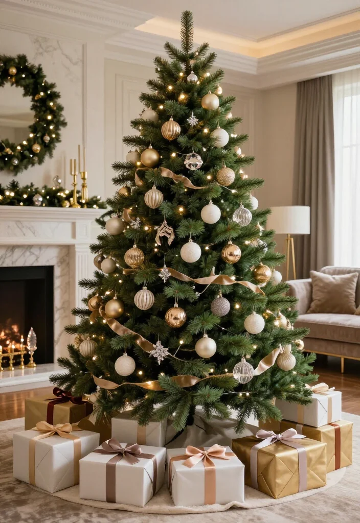 13 Glamorous Christmas Tree Decorating Ideas That Look Straight Out of a Luxury Magazine (#7 Is Pure Holiday Magic!) 42 13 Glamorous Christmas Tree Decorating Ideas That Look Straight Out of a Luxury Magazine (#7 Is Pure Holiday Magic!) - 9. Coordinated Gift Wrap Beneath the Tree 1