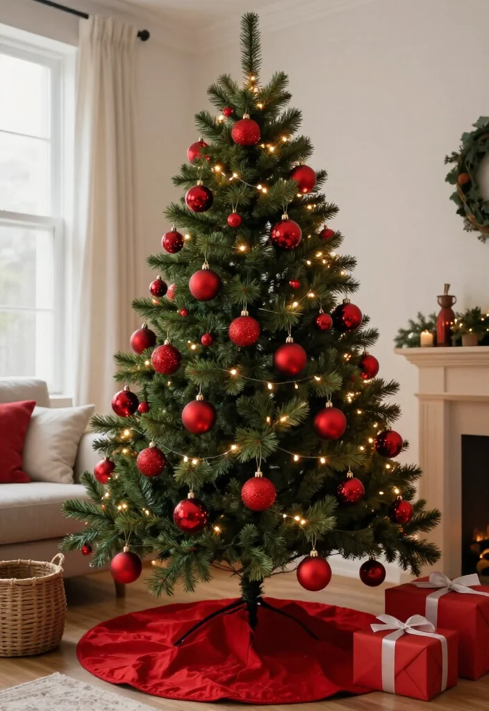 15 Budget-Friendly Red Christmas Tree Ideas That Look Shockingly Expensive - 1. Layer Dollar Store Red Baubles for a Fuller, Richer Tree 1