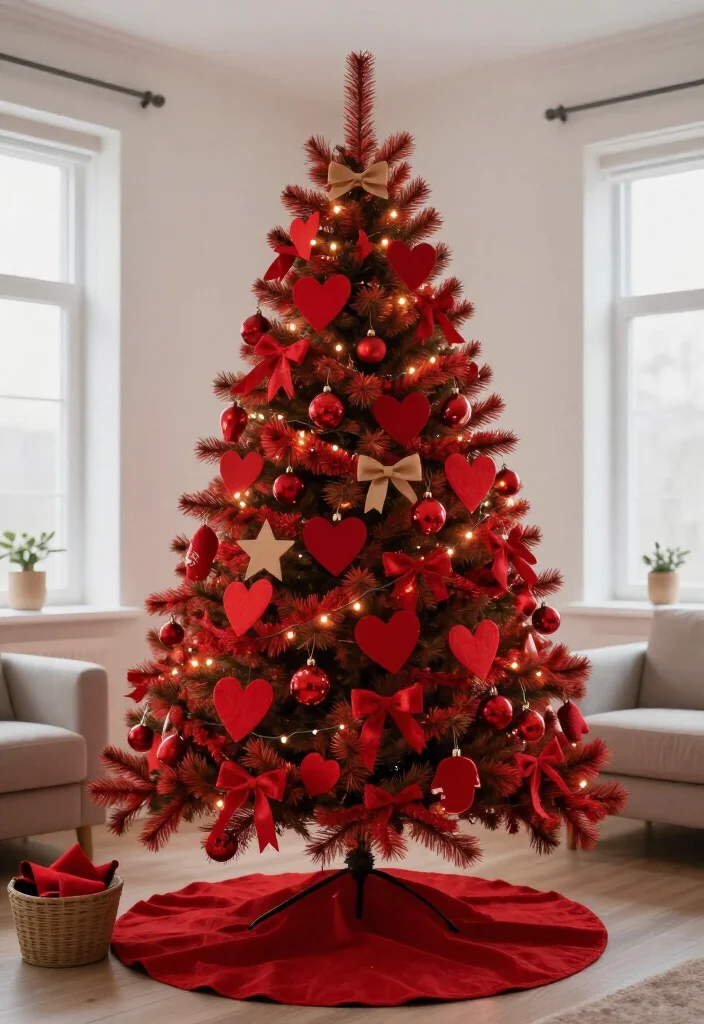 15 Budget-Friendly Red Christmas Tree Ideas That Look Shockingly Expensive - 12. Add Felt Hearts, Bows, and Easy Sew-Free Red Crafts 1