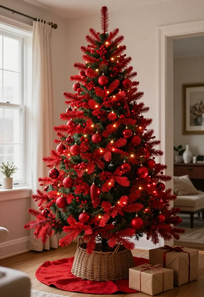15 Budget-Friendly Red Christmas Tree Ideas That Look Shockingly Expensive - 3. Add Thrifted Faux Berry Branches for Instant Color and Height 1