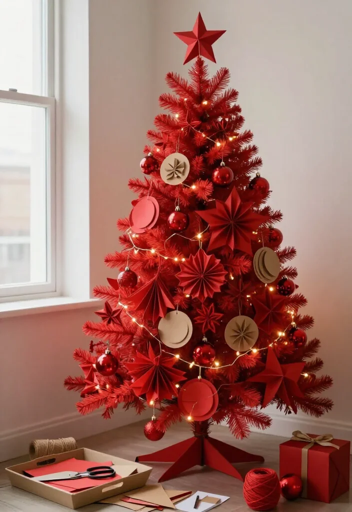 15 Budget-Friendly Red Christmas Tree Ideas That Look Shockingly Expensive - 5. Make Handmade Red Paper Ornaments for the Big Affordable Wow 1